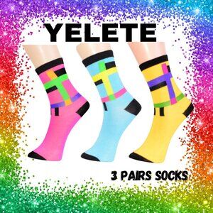 Yelete Teal Pink Yellow Colorblock Striped Women's Socks